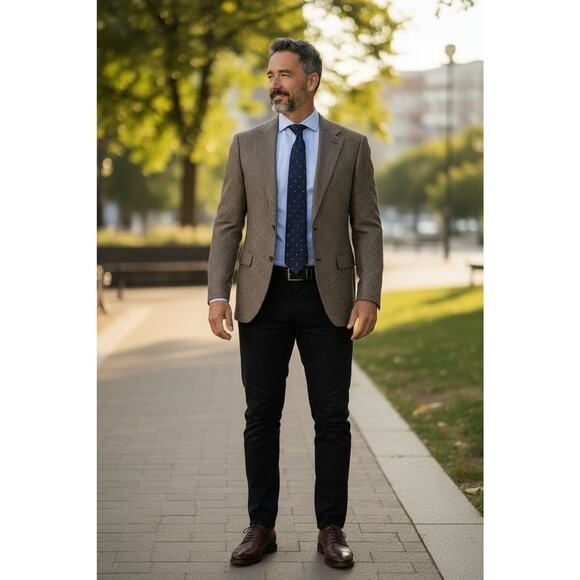 Oscar De La Renta Houndstooth Blazer Sz 48 Brown Wool Sportscoat Classy Designer - Picture 5 of 16